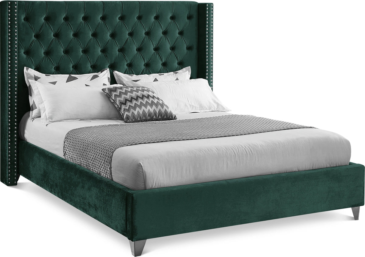 Aiden Green Velvet Queen Bed