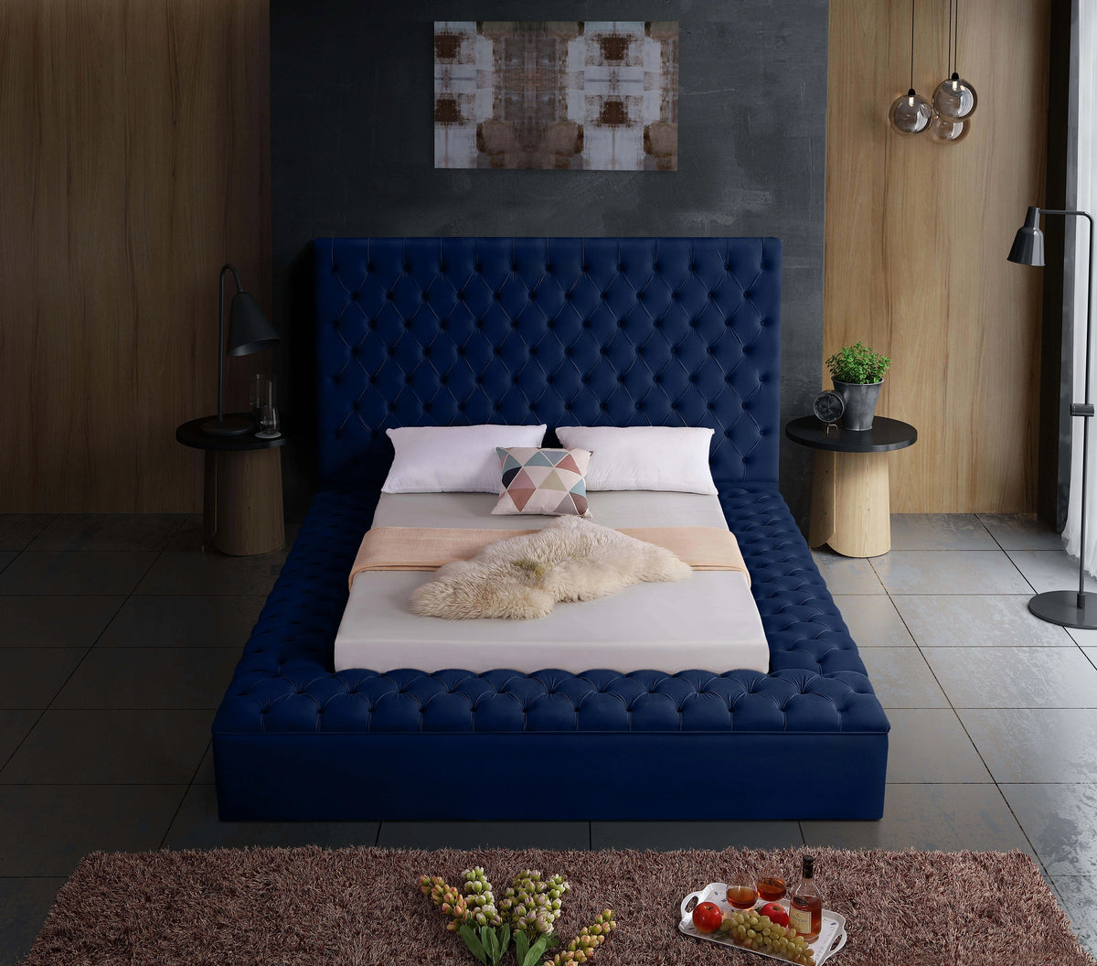 Bliss Navy Velvet Full Bed (3 Boxes)