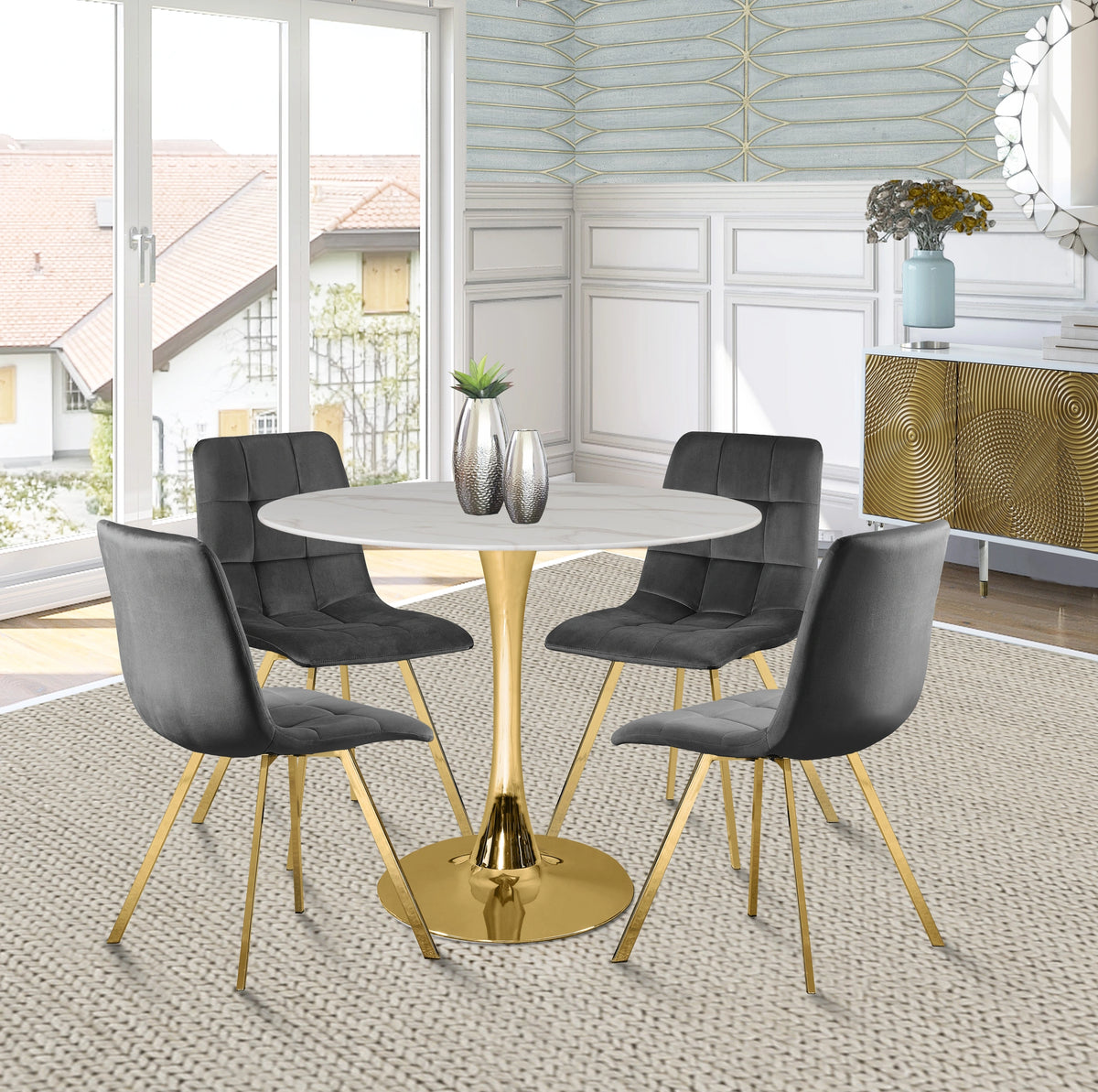 Tulip Gold Dining Table (3 Boxes)