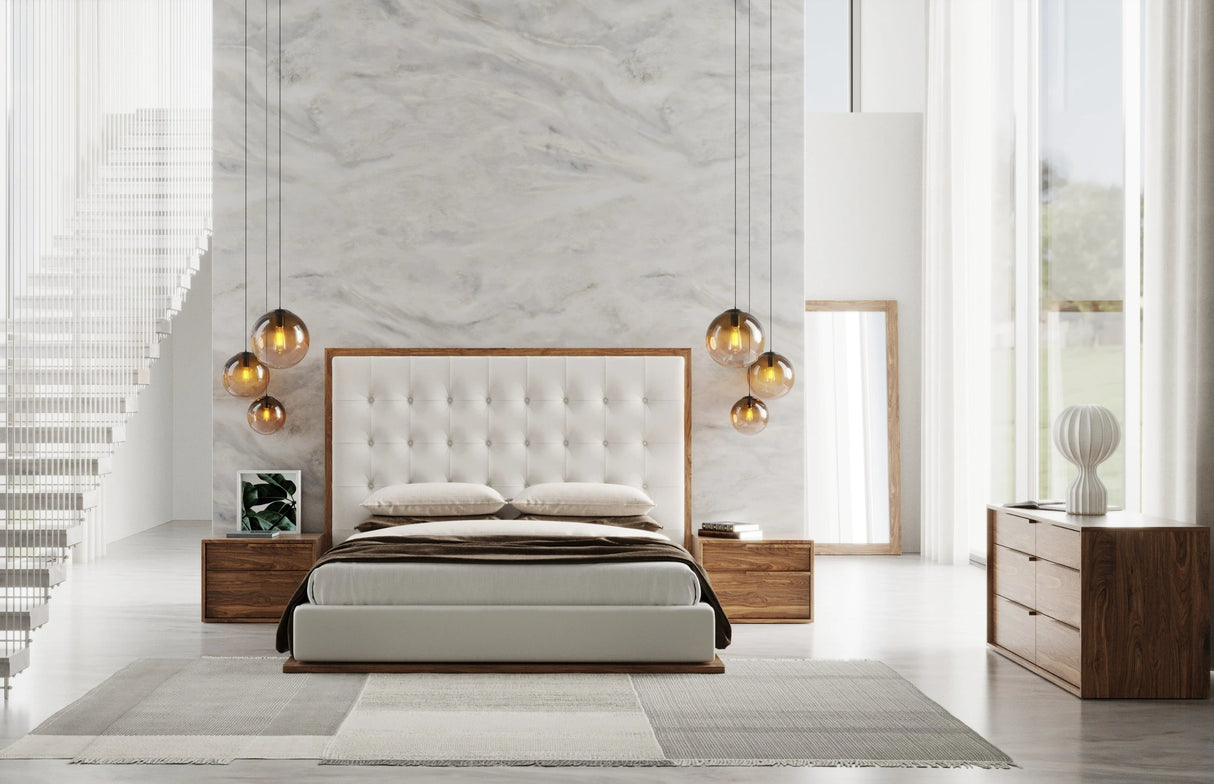 Amberlie - White Vegan Leather & Walnut Bed
