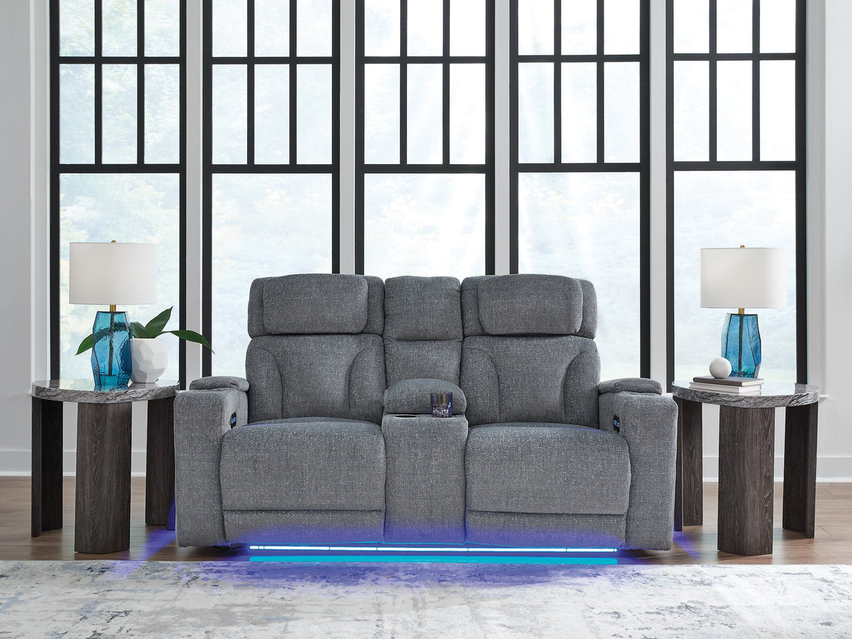 Studio Cave Power Reclining Loveseat with Console - galleria furniture outlet