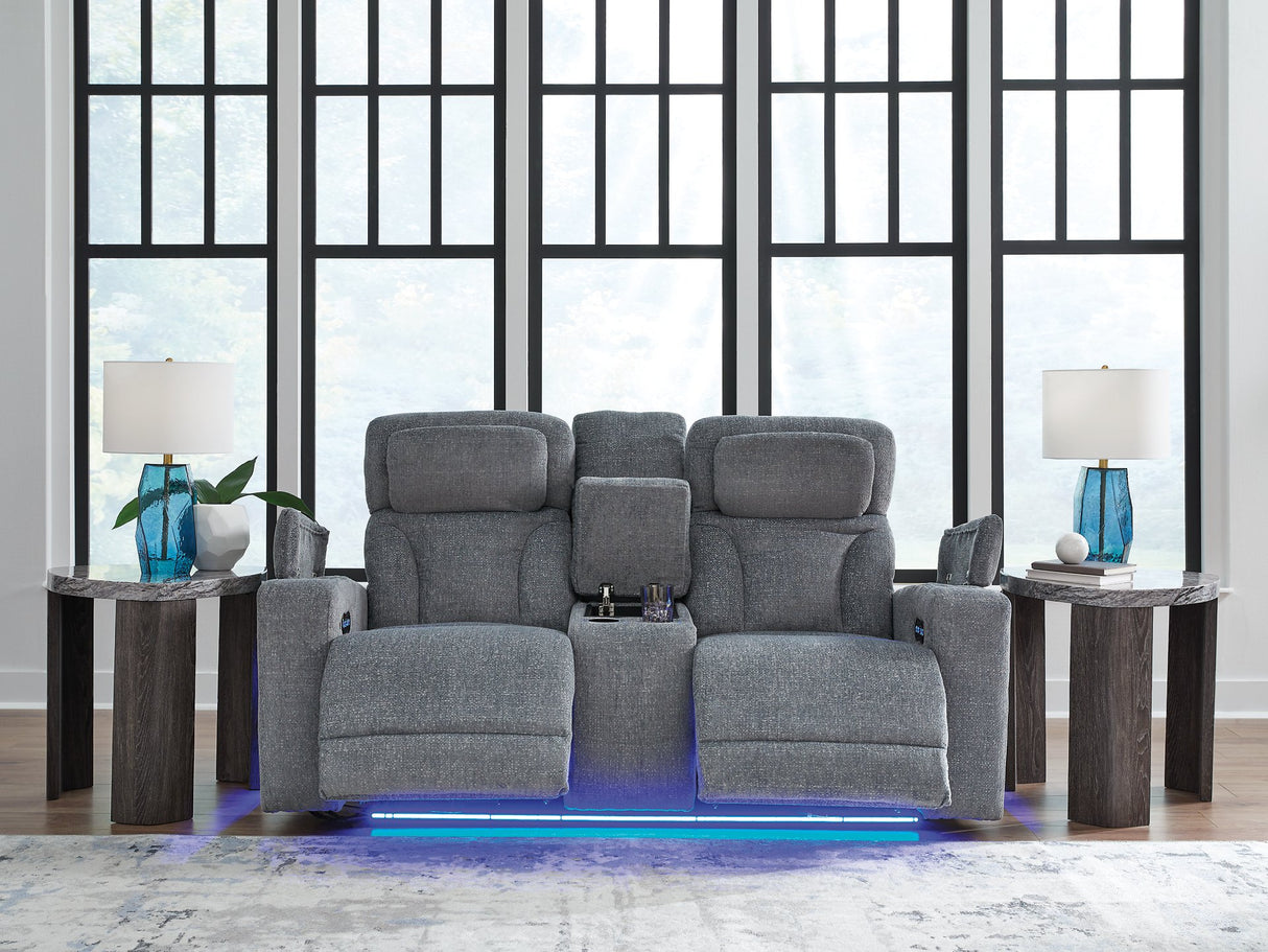 Studio Cave Power Reclining Loveseat with Console - galleria furniture outlet