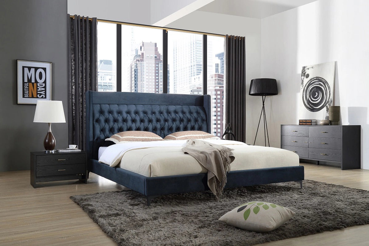 Wales Modern Blue Fabric Bed