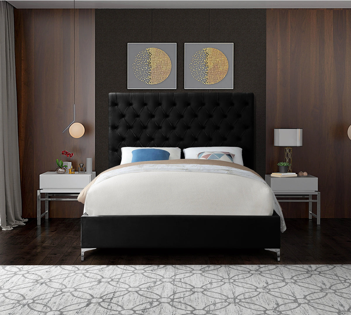 Cruz Black Velvet Queen Bed