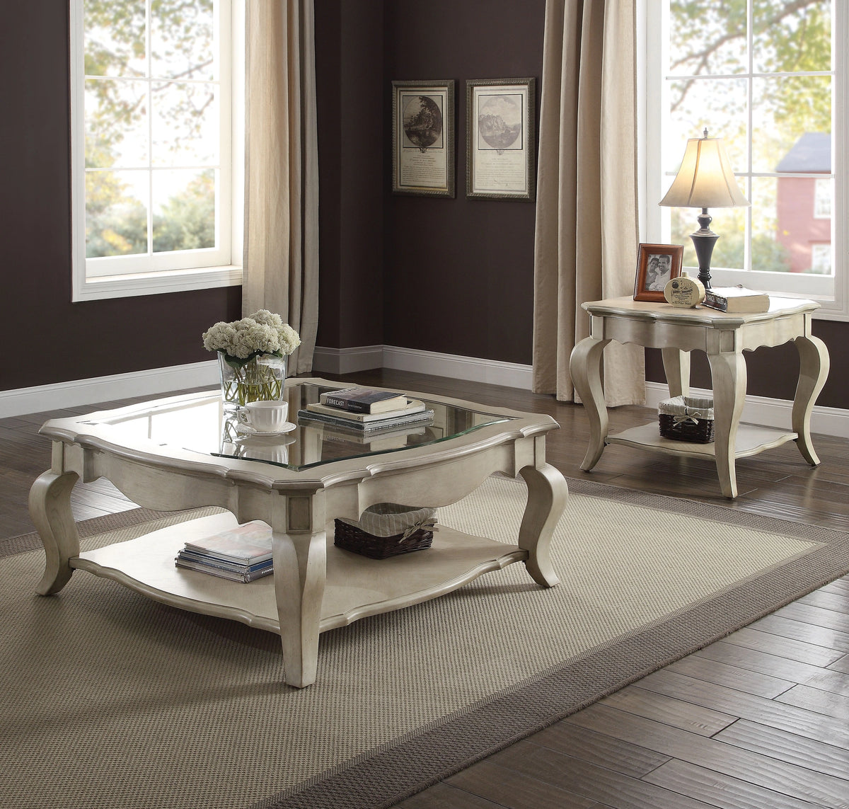 Chelmsford Antique Taupe & Clear Glass Coffee Table