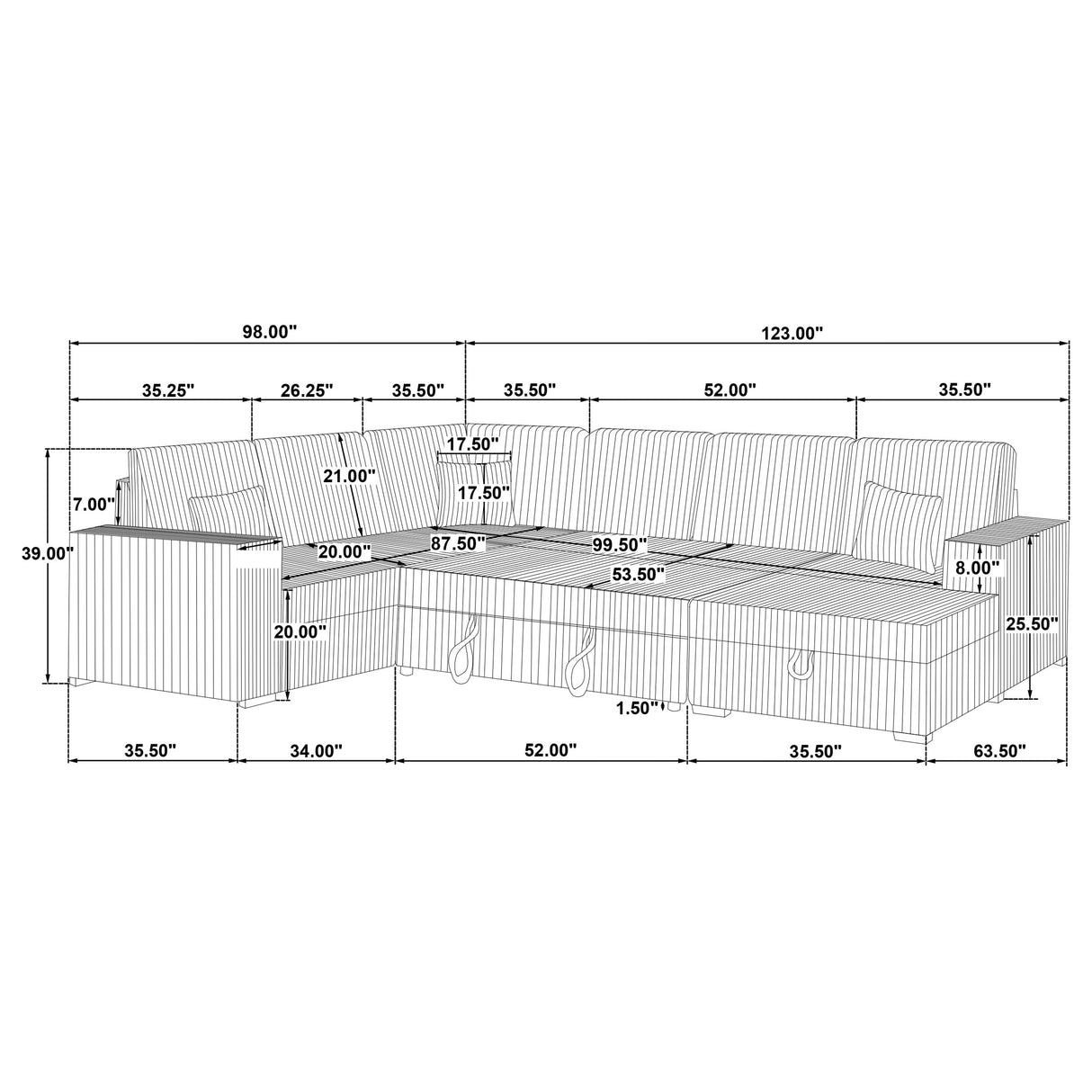 Devonshire Pull-Out Sleeper Sectional Sofa
