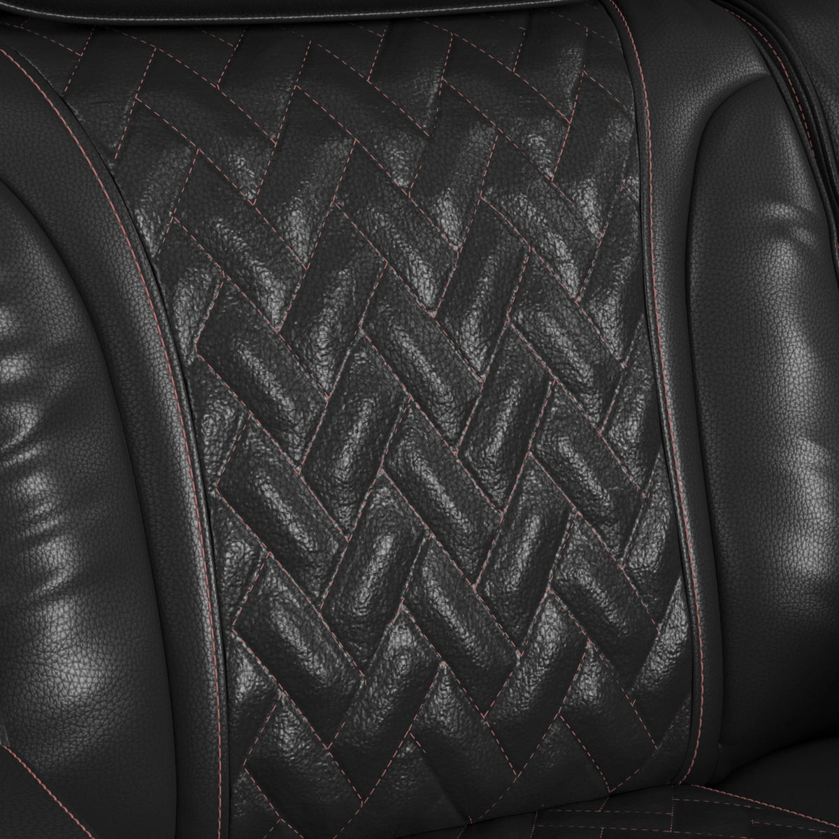 Prime Time P3 Living Room Set in Jett Black with Red Stitching