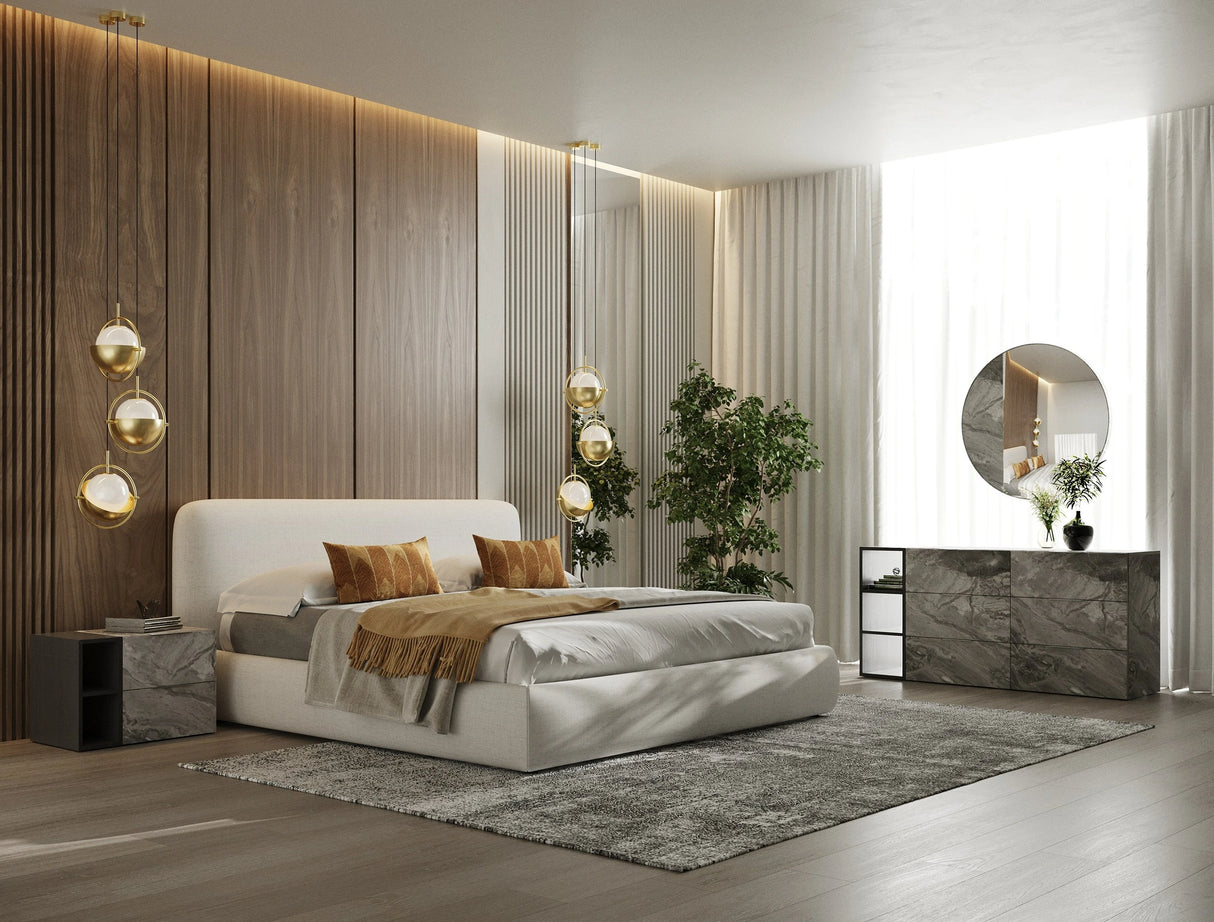Liam - Modern Ivory Fabric Upholstered Bed