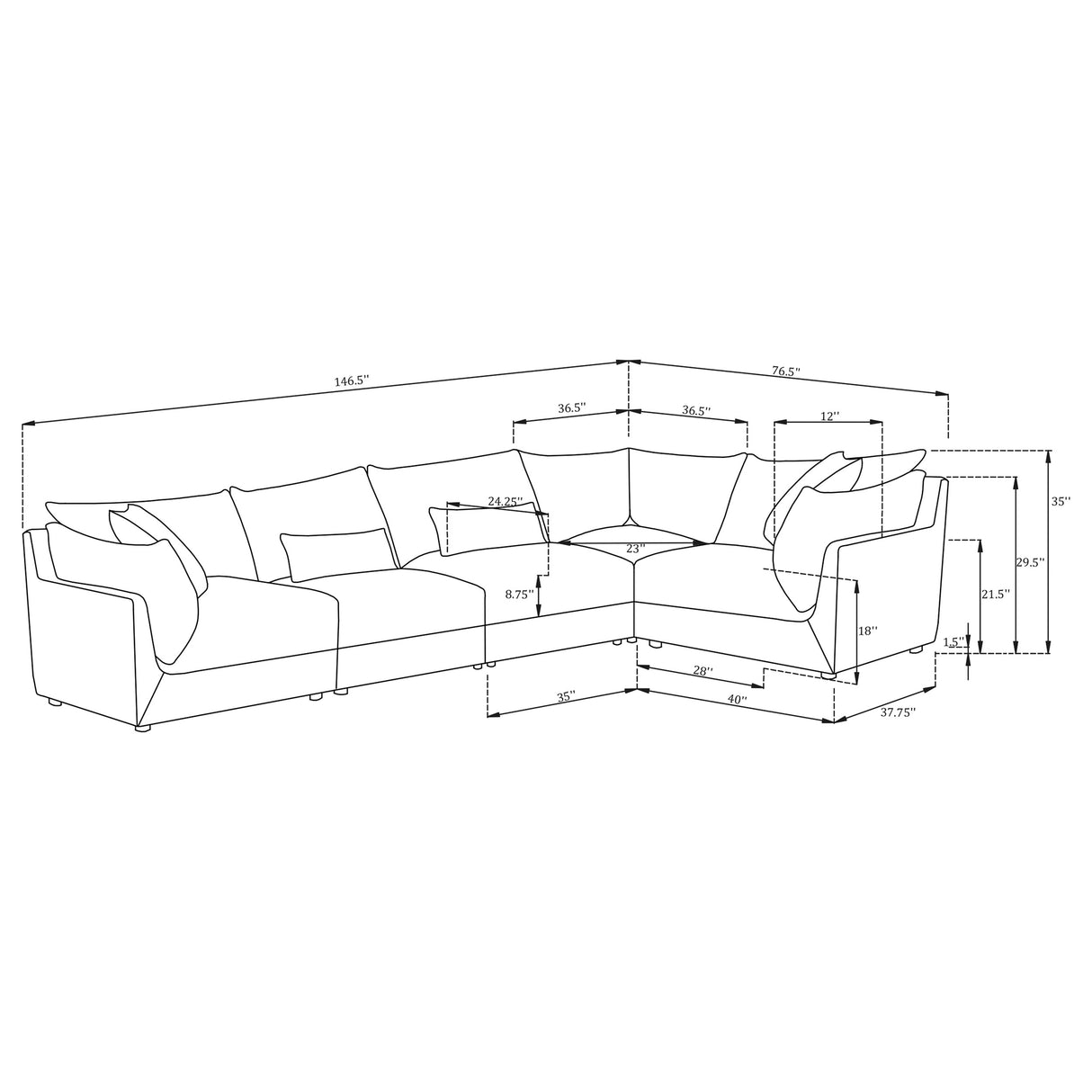 Sasha 5 Piece Sectionals