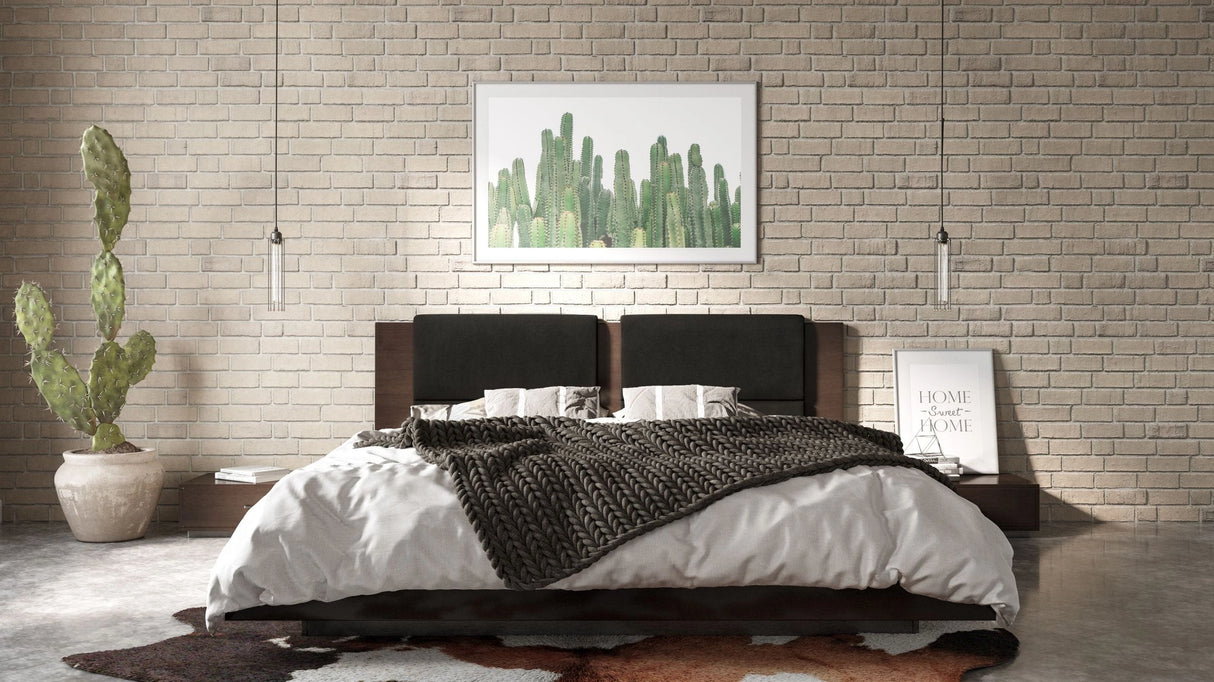Fantasia - Dark Walnut/Dark Grey Bed and Two Nightstands