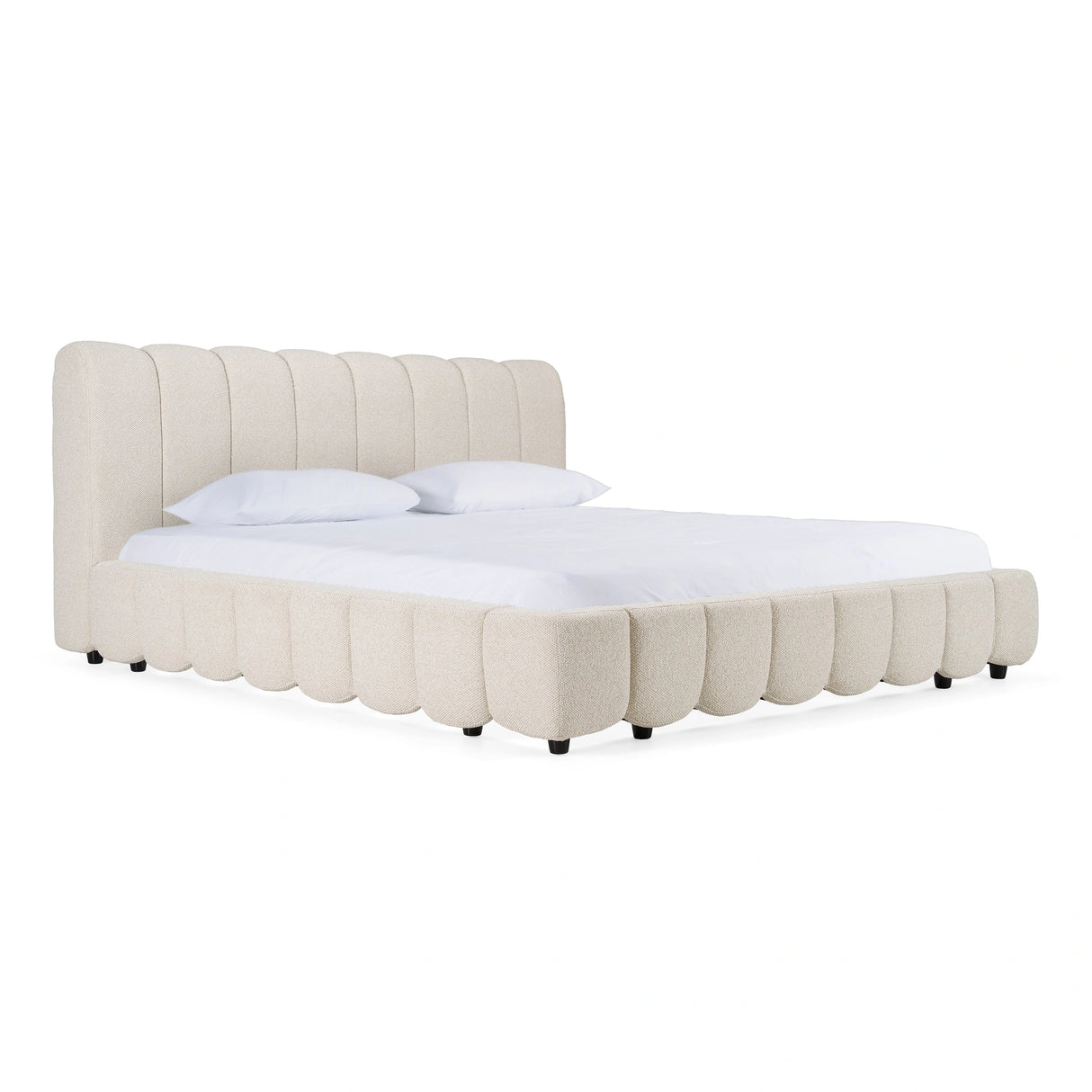 Harris + Winters - Modern Off-White Fabric + Natural Oak 4-Piece Bedroom Set