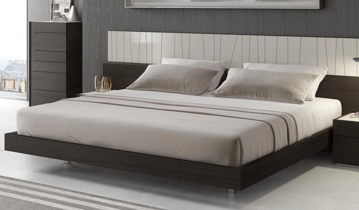 J&M Furniture Porto Queen Platform Bed in Light Grey and Wenge