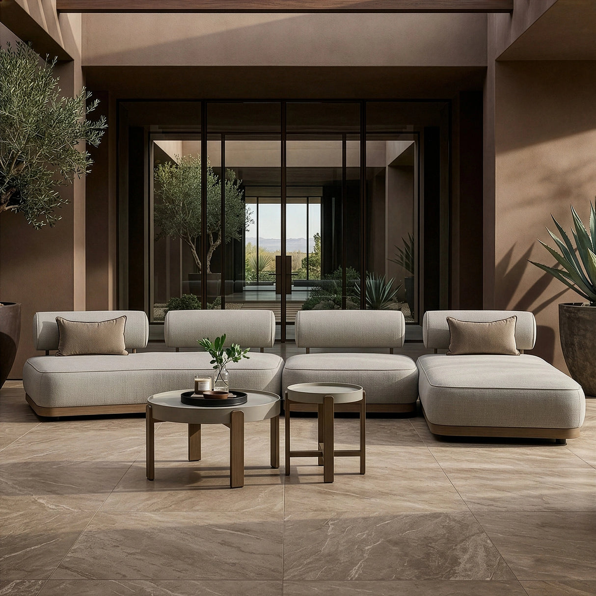 Alicante - Outdoor Grey Fabric + Latte 5-Piece Sofa Set
