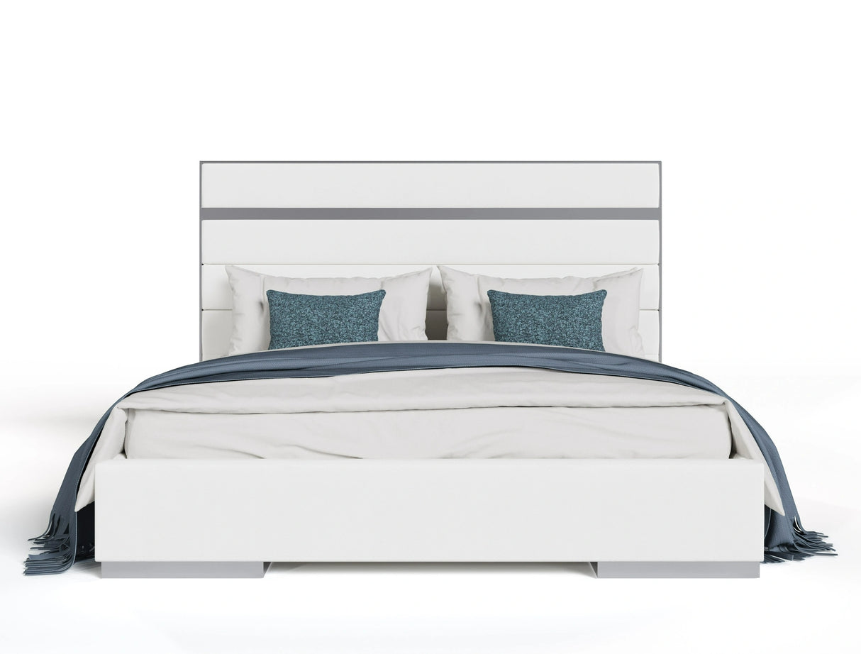 Cartier - Modern White Vegan Leather + Stainless Steel 4-Piece Bedroom Set