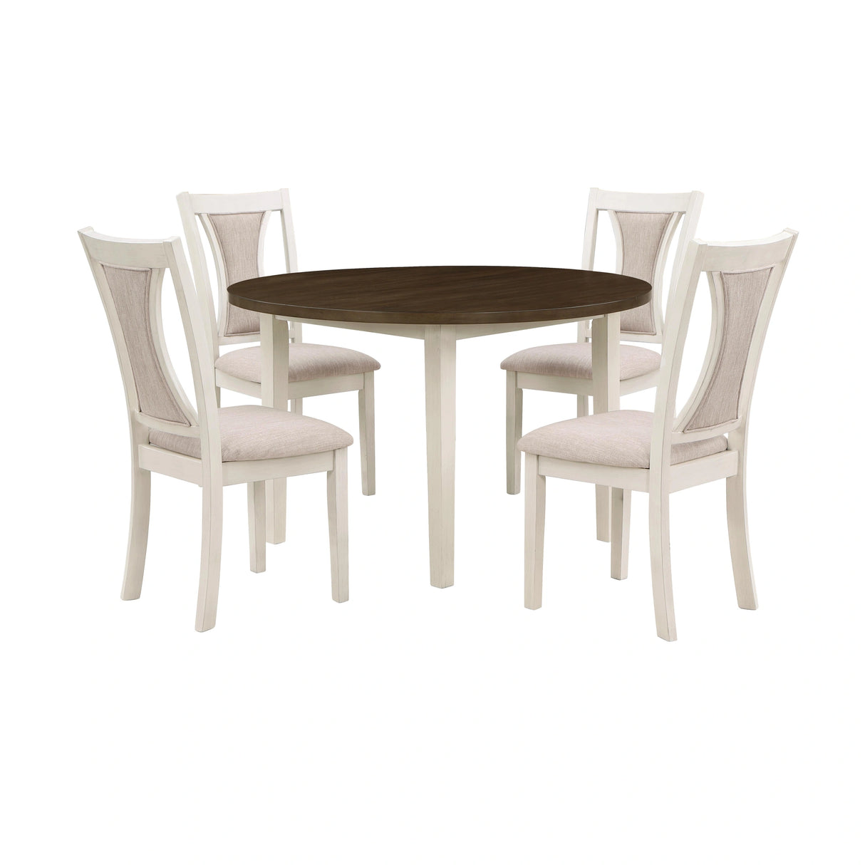 HUDSON 48" ROUND DINING TABLE & 4 CHAIR SET-BROWN/CREME