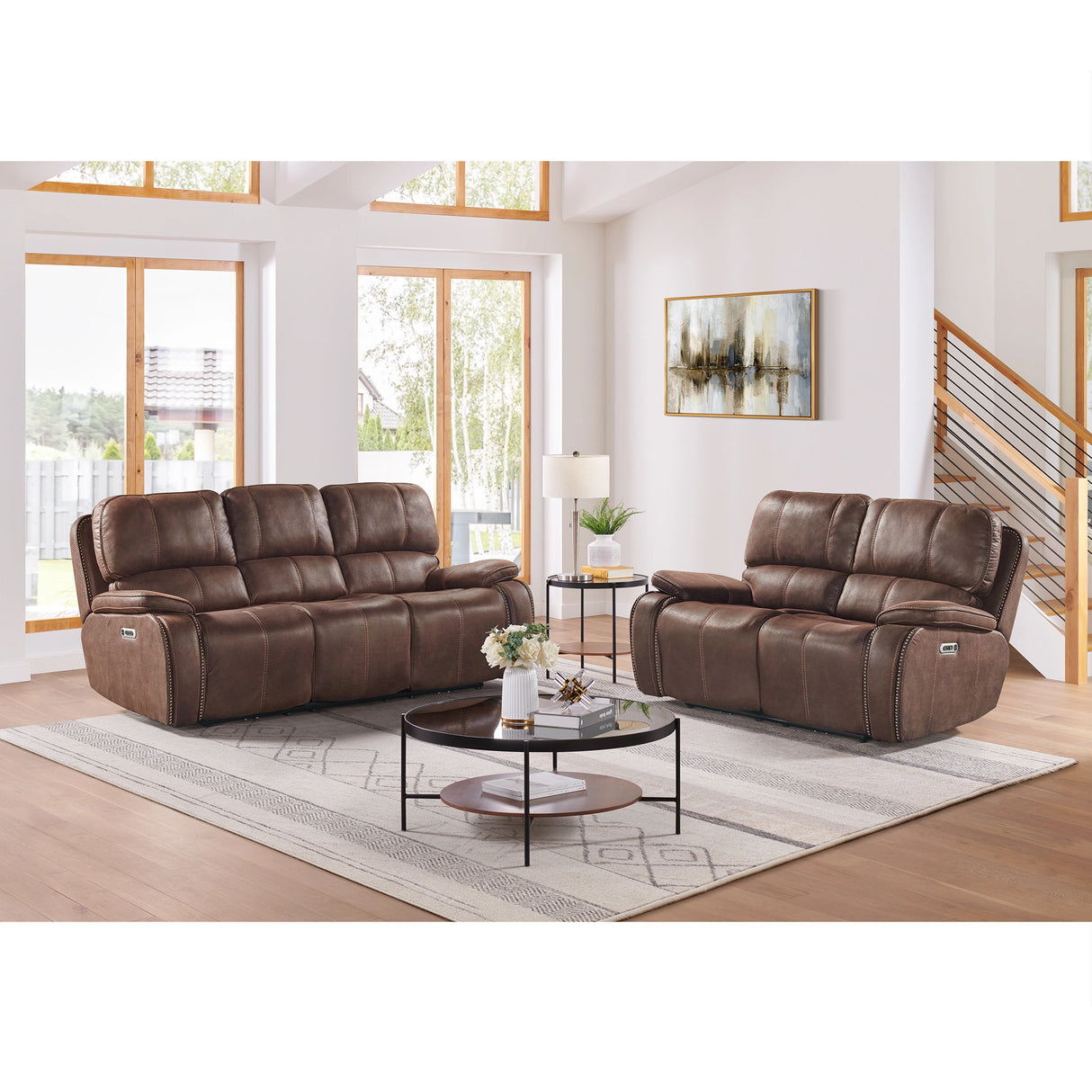 Atlantis Power Motion Sofa with Power Motion Head Recliner in Heritage Brown