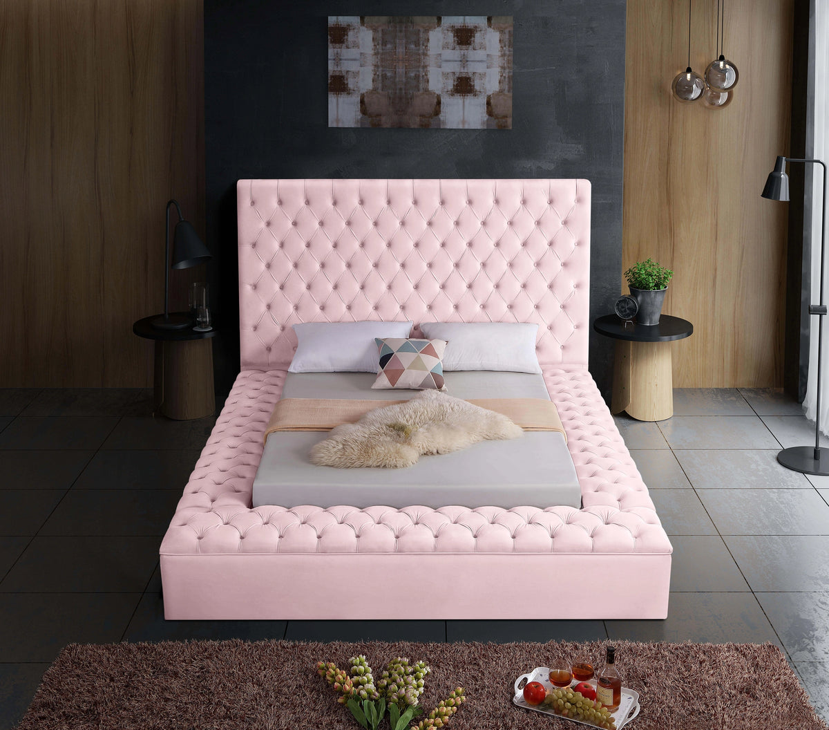 Bliss Pink Velvet Full Bed (3 Boxes)