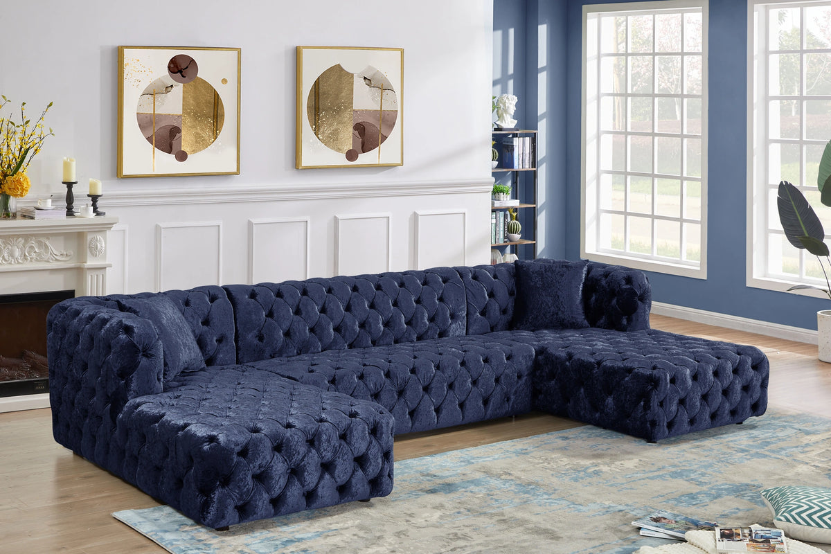 Coco Navy Velvet 3pc. Sectional (3 Boxes)
