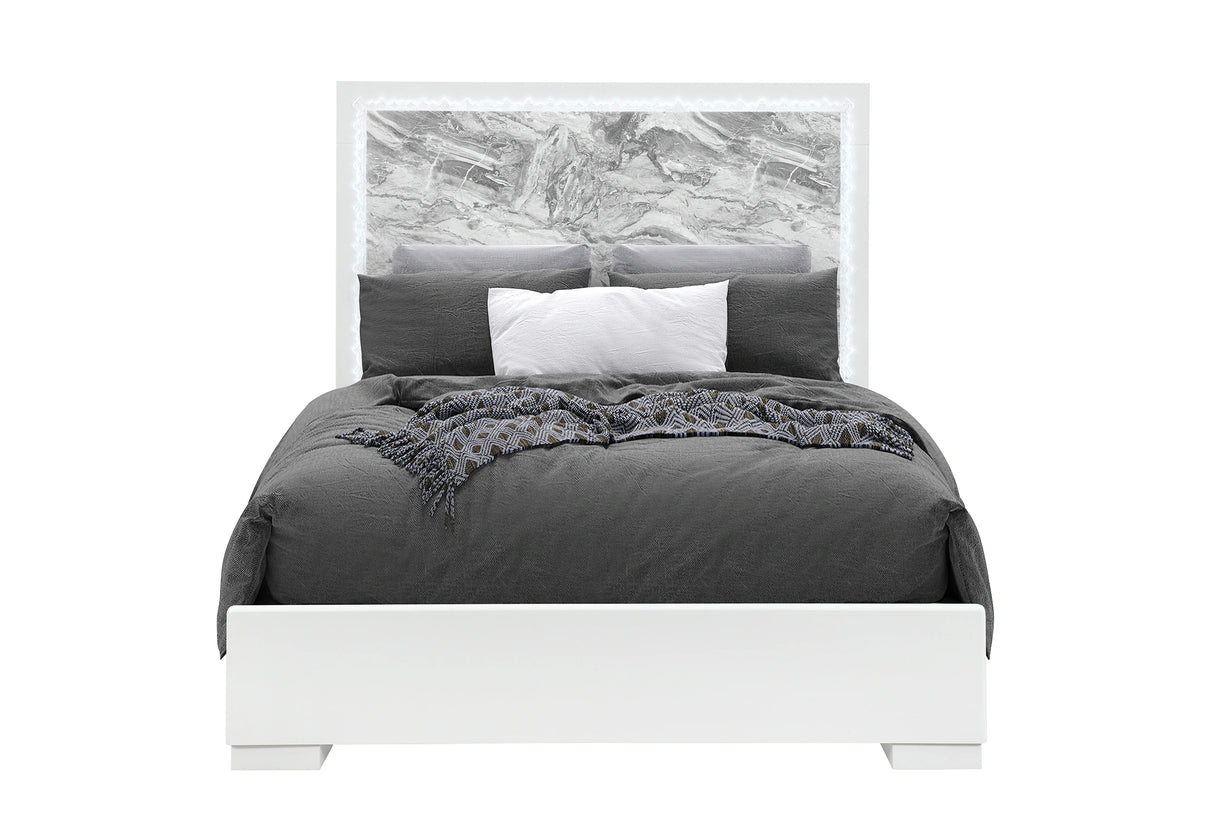 Naomi Silver Marble Bed with LED