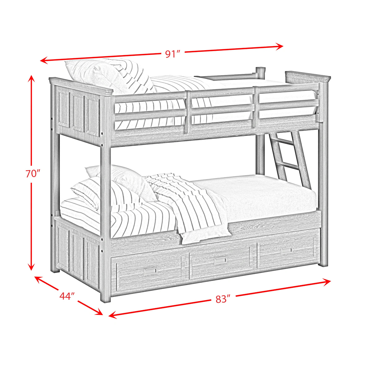 Hampton Kids Over Bunk with Ladder and Trundle Bedroom Set
