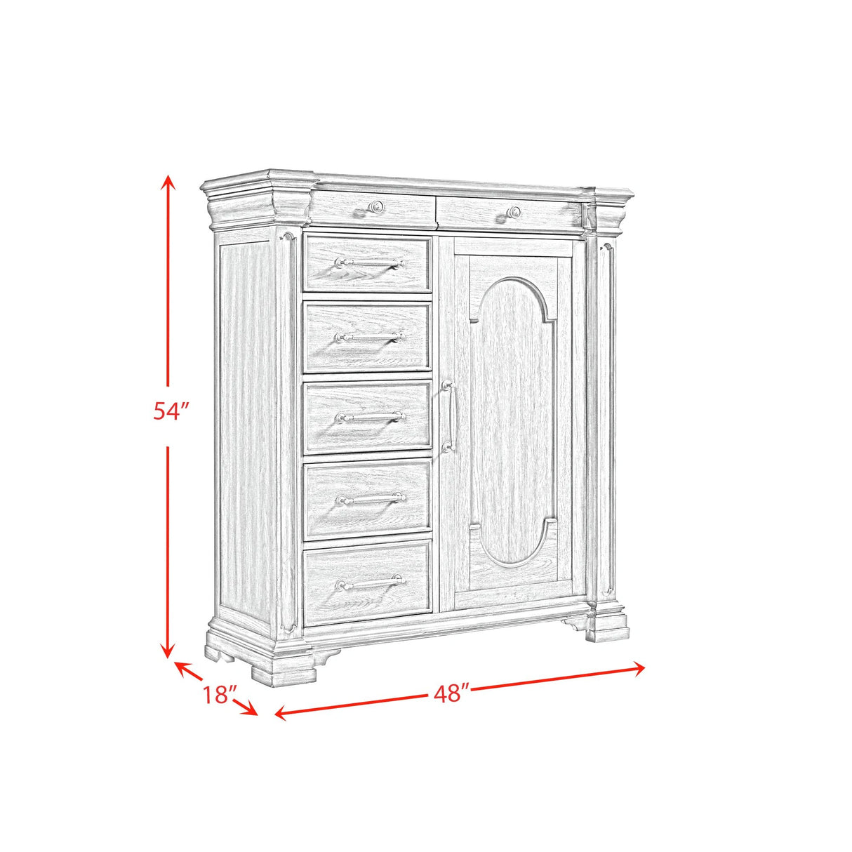 Kings Court 1 Door and 7-Drawer Chest in Grey