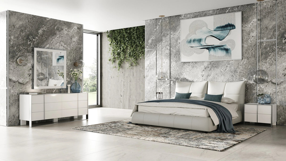 Patrick - Modern Light Grey Leather Bed