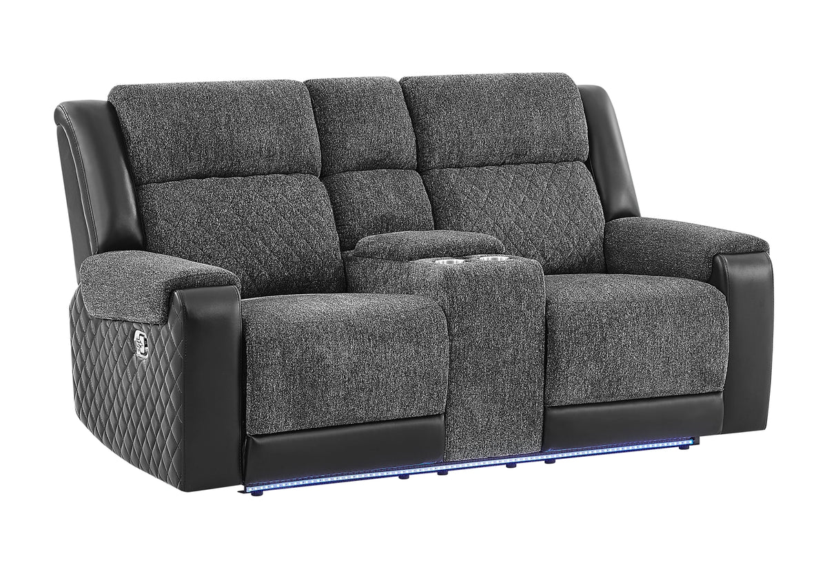 U5915 Grey/Black Console Rec Loveseat W/Immersive Sound & Blue LED