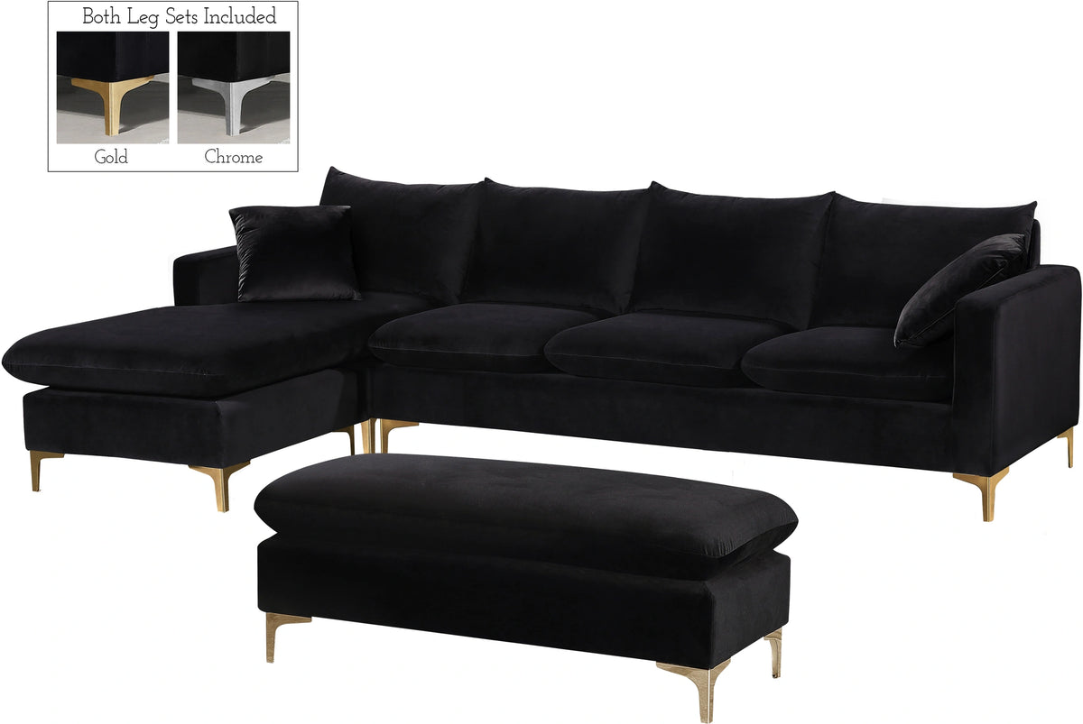 Naomi Black Velvet 2pc. Reversible Sectional