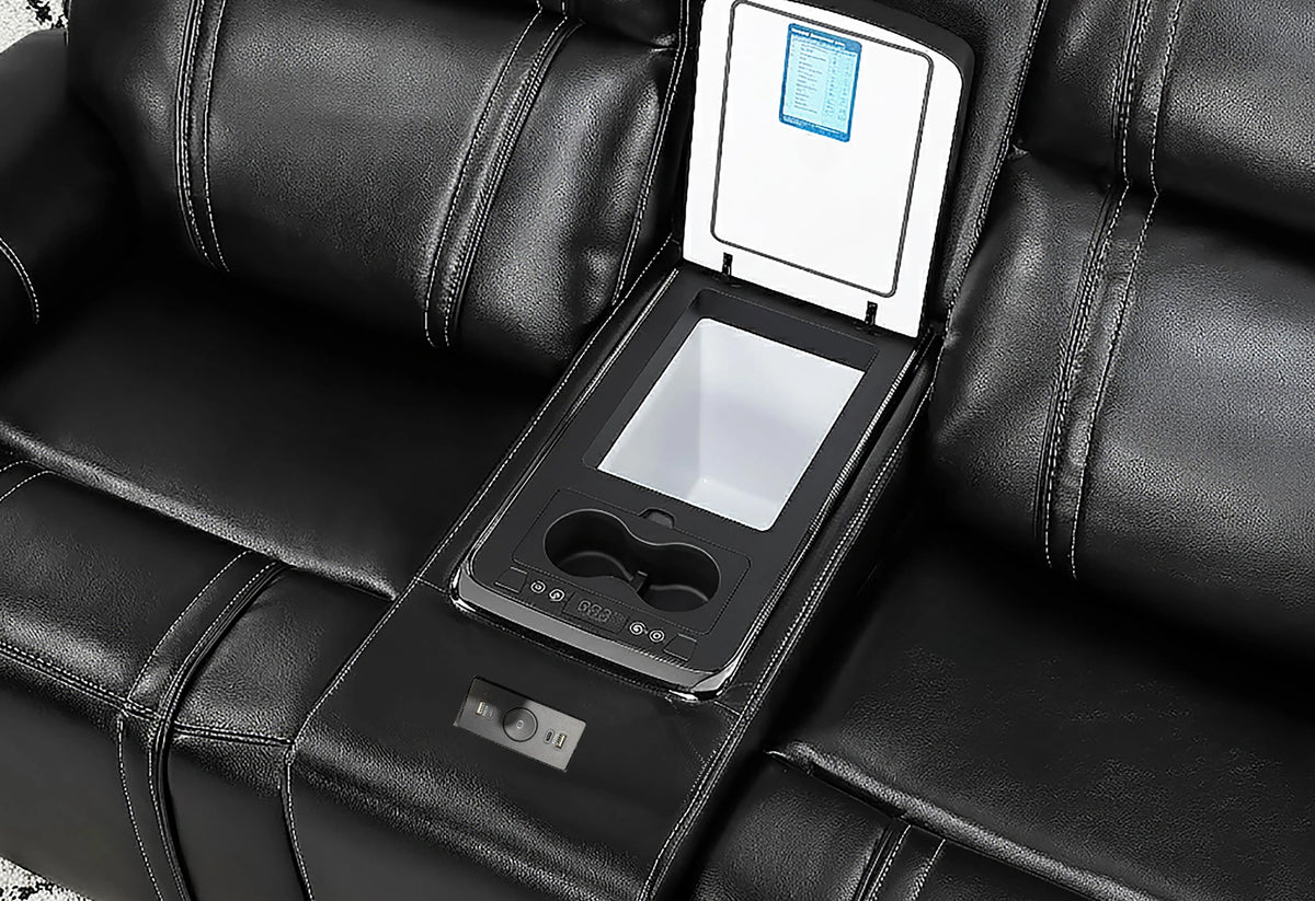 U8881/U8880 Black Leather Pwr Rec Sofa/Pwr Console Rec Loveseat
