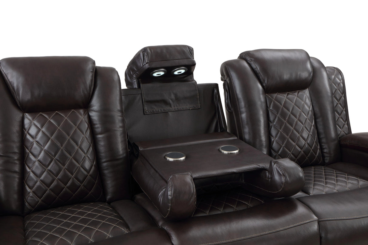 JOSHUA LEATHER SOFA W/DUAL RECLINER-DK BROWN