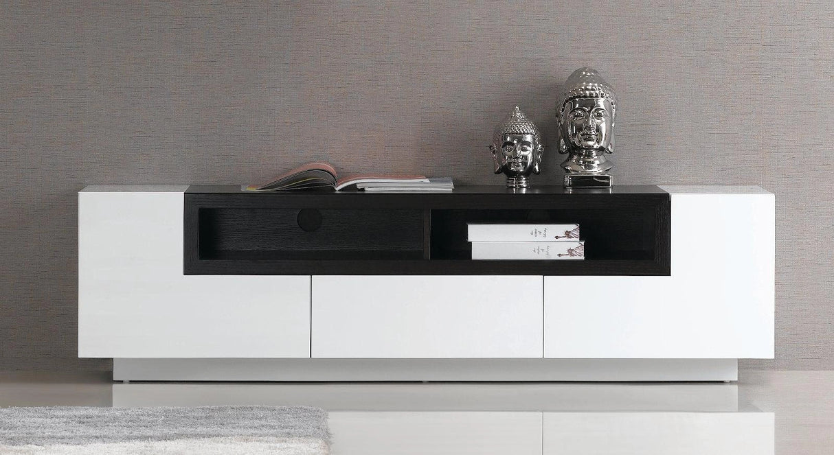 J&M TV002 TV Stand in White High Gloss & Dark Oak