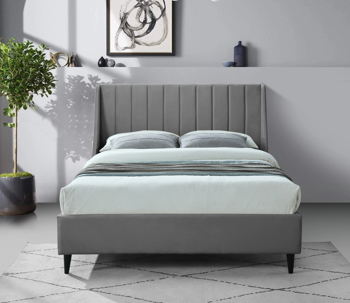 Eva Grey Velvet Full Bed