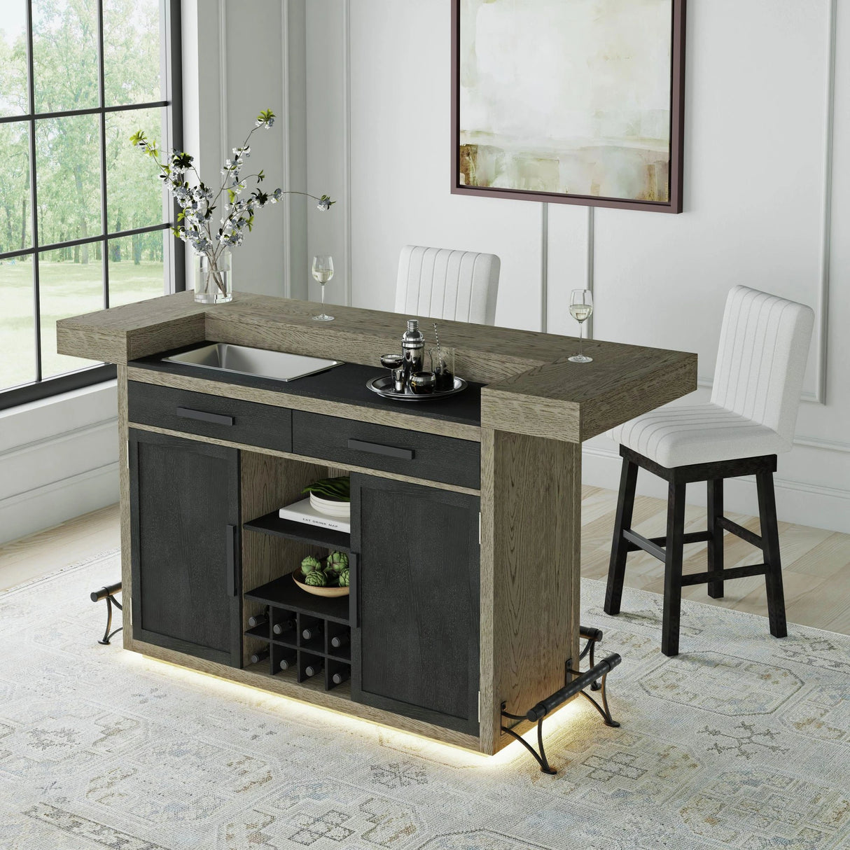 Jemma Swivel Bar Stool with Beige Linen in Dark Espresso (2 Per Carton)