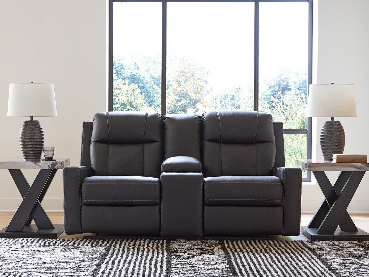 Mackmenville Reclining Loveseat with Console - galleria furniture outlet