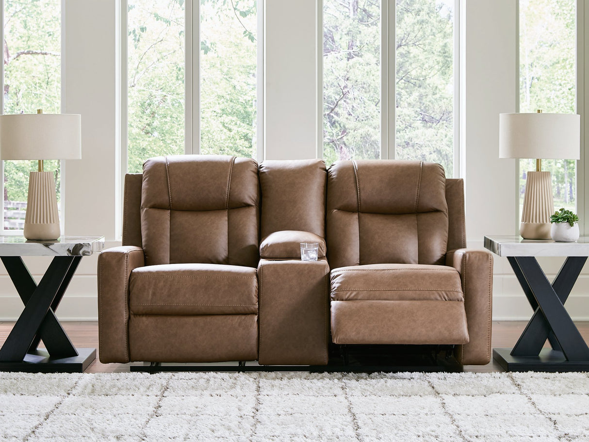Mackmenville Reclining Loveseat with Console - galleria furniture outlet