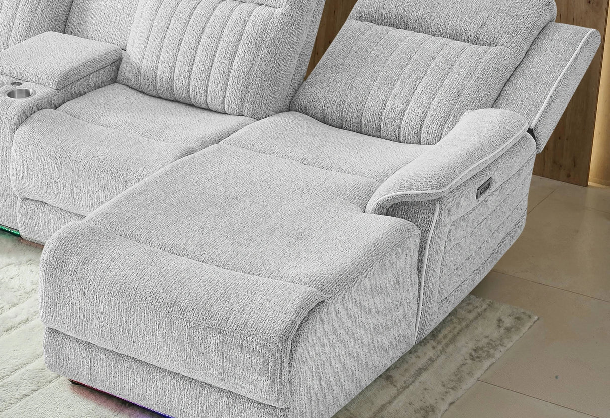 U8879 Grey 1 Power Pushback Sectional with LED and Global Ss Spkr