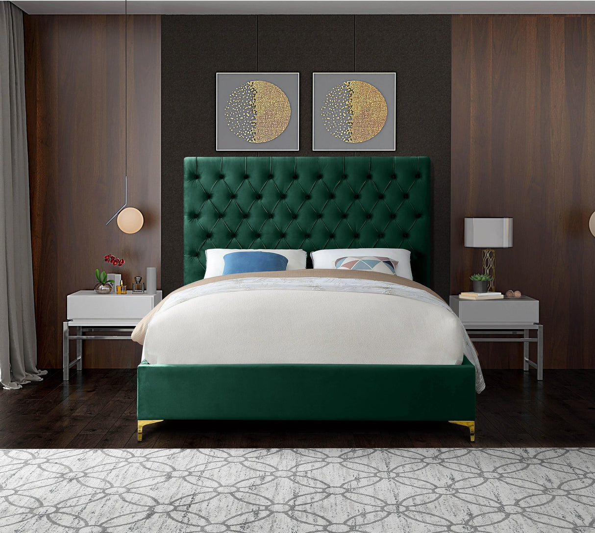 Cruz Green Velvet King Bed