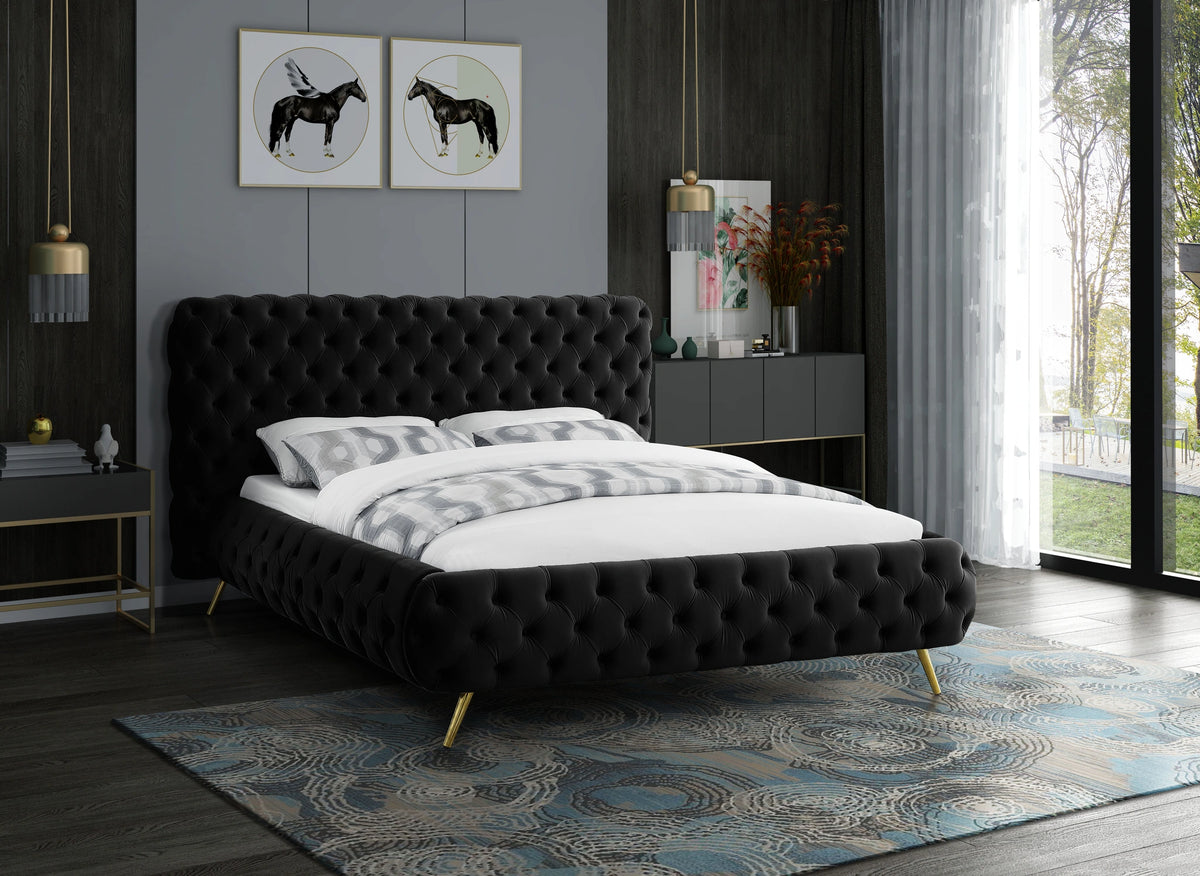 Delano Black Velvet Queen Bed