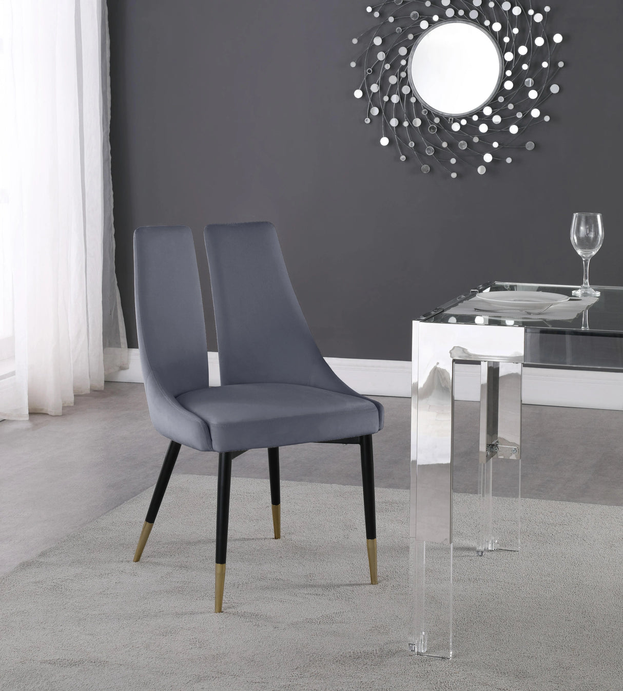 Sleek Grey Velvet Dining Chair