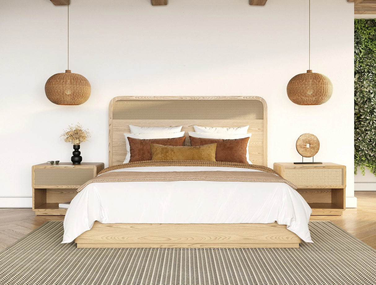 Gavin - Modern Natural Ash + Rattan Bed