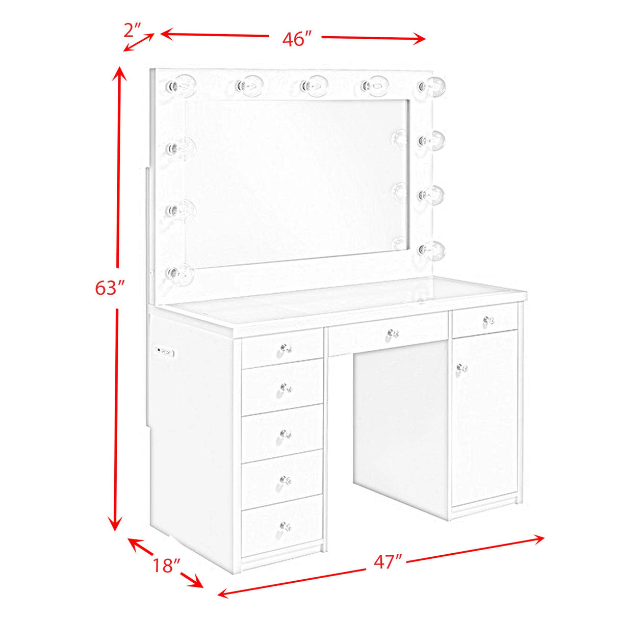 Amia Complete Dressing Table with Lightbulbs
