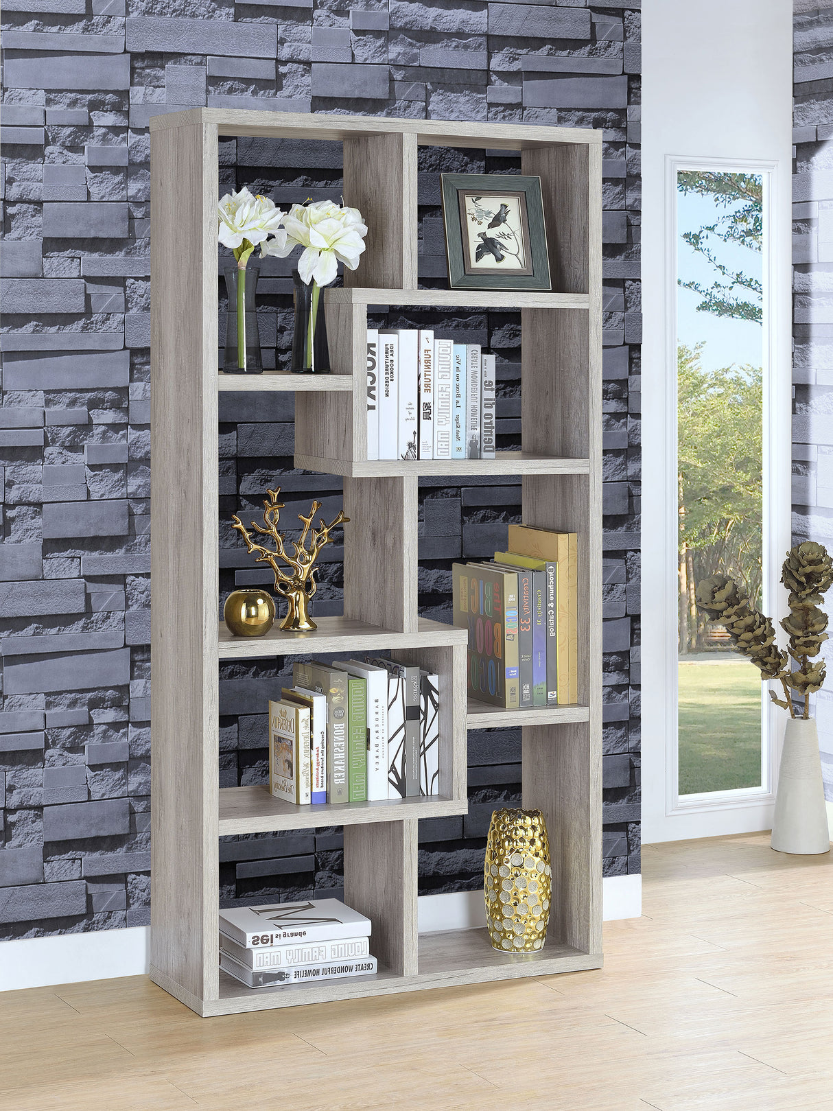 Theo 10-shelf Bookcase Weathered Grey