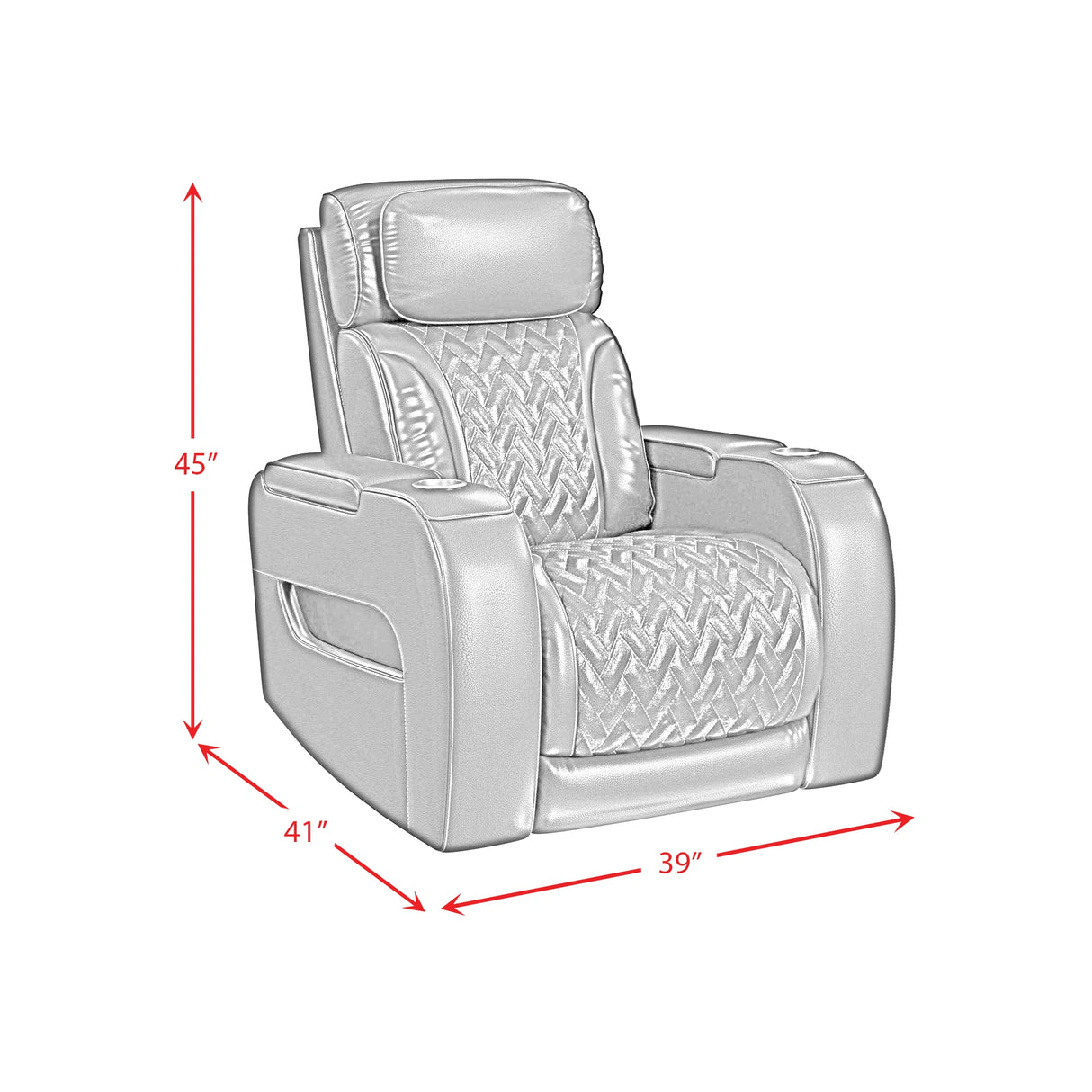Prime Time P3 Recliner with LED and wireless charger pocket in Jett Black with Red Stitching