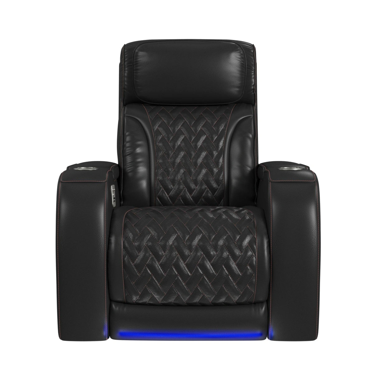 Prime Time P3 Recliner with LED and wireless charger pocket in Jett Black with Red Stitching