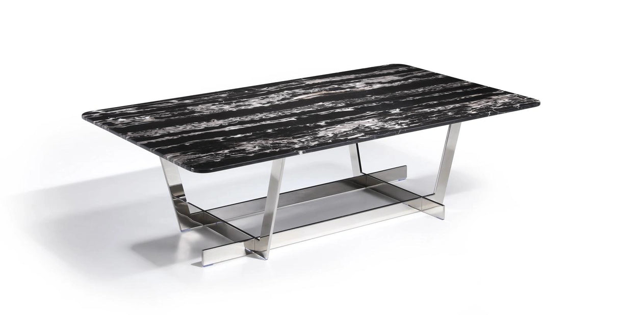 J&M Furniture Carrara Marble Coffee Table in Marble Black and Silver
