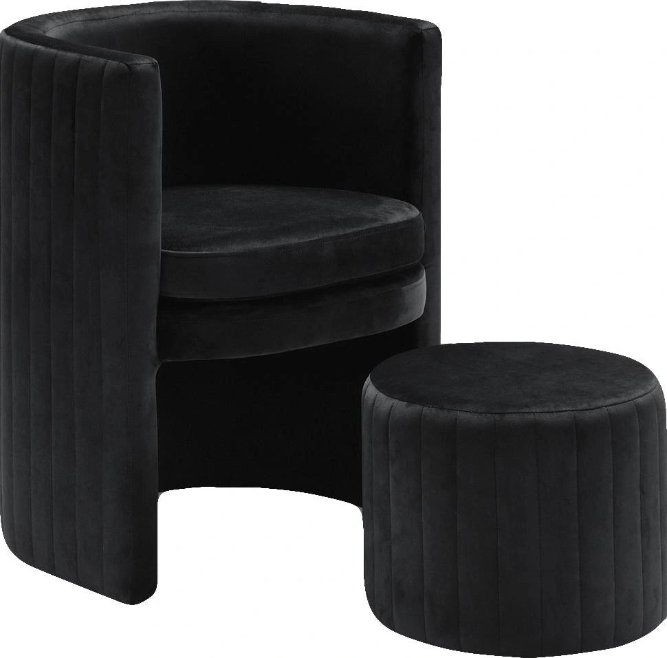 Selena Black Velvet Accent Chair and Ottoman Set