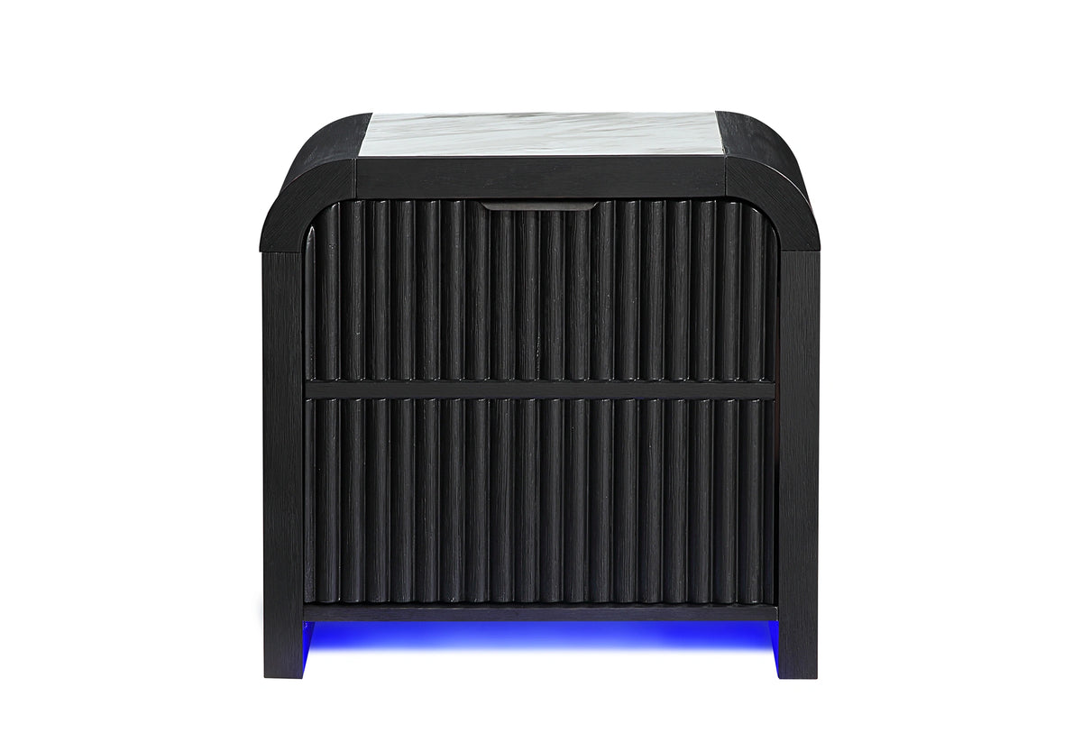 Beckett White/Black Nightstand with LED, Cooler and Speaker