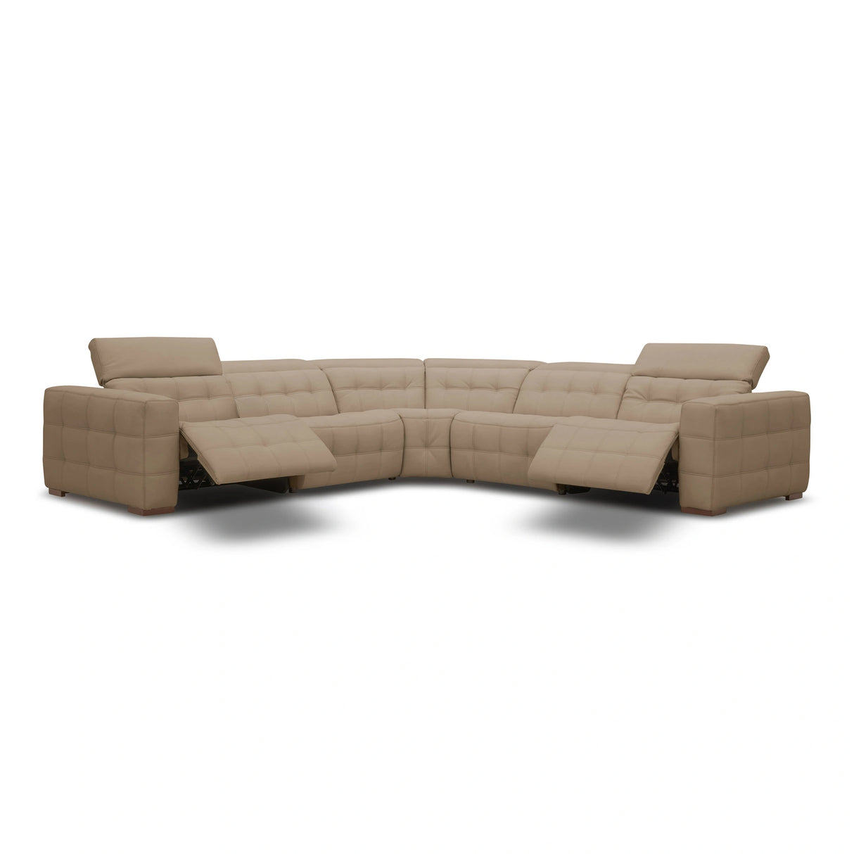 Carney - Modern Beige Leather Sectional Sofa + 3 Recliners