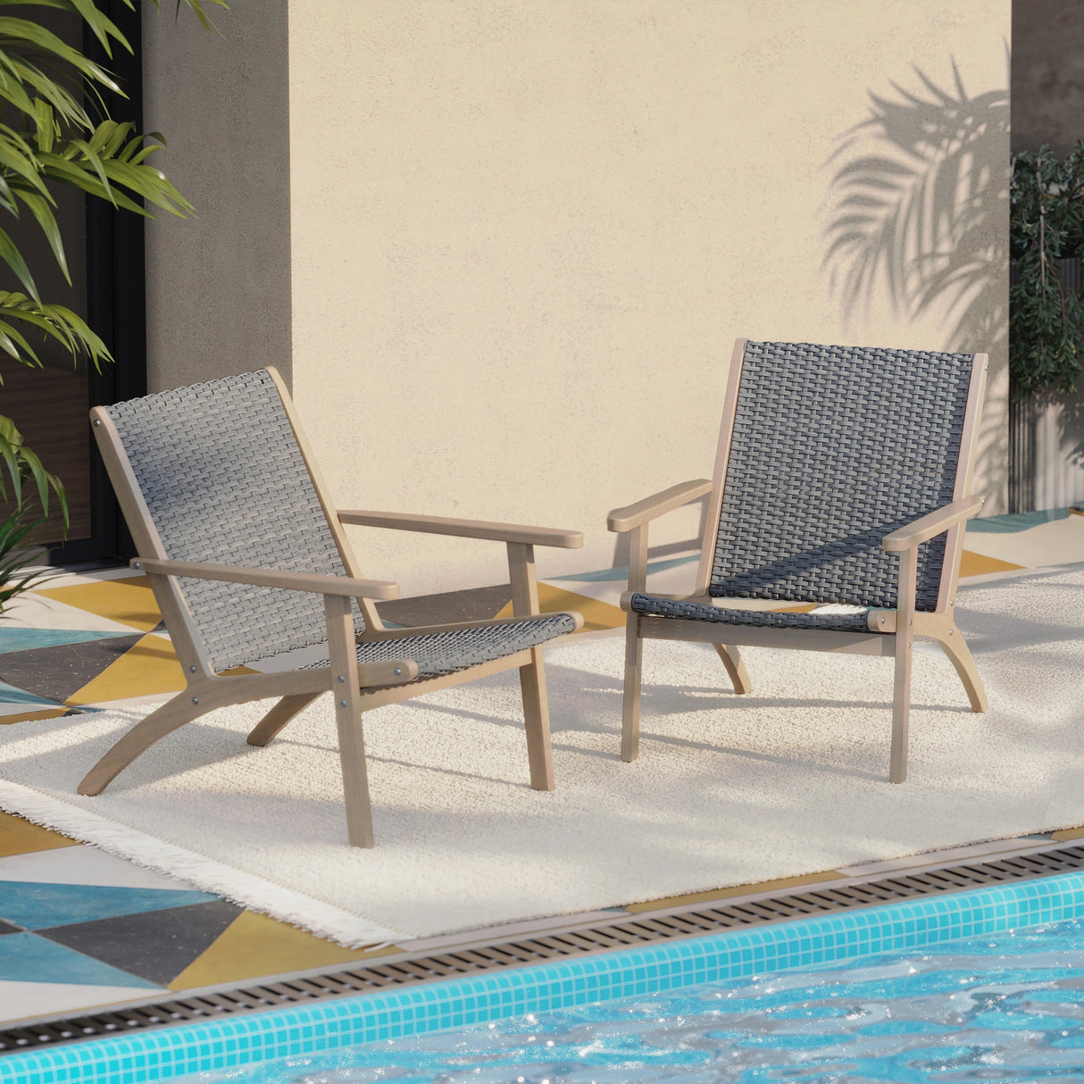 Radius Patio Wood And Gray Wicker Side Chair (2 Per Carton)
