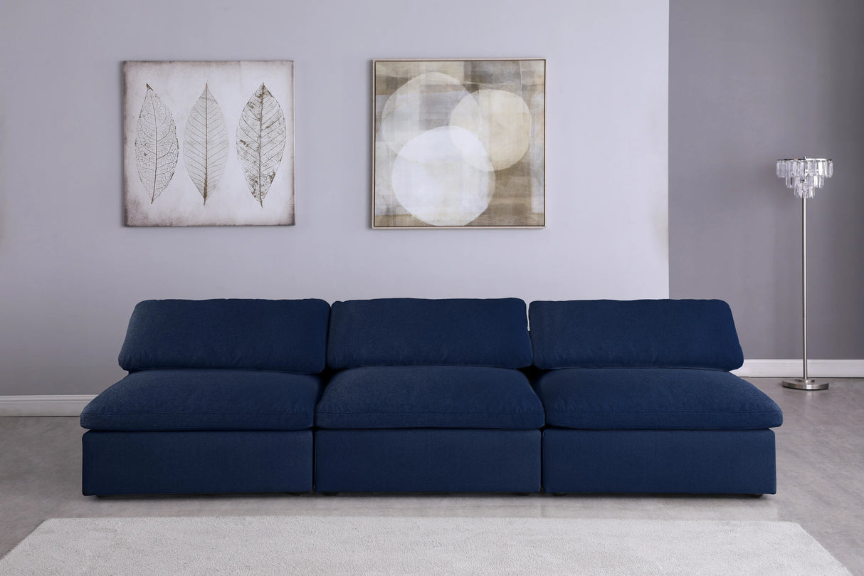 Serene Navy Linen Fabric Deluxe Cloud Modular Armless Sofa